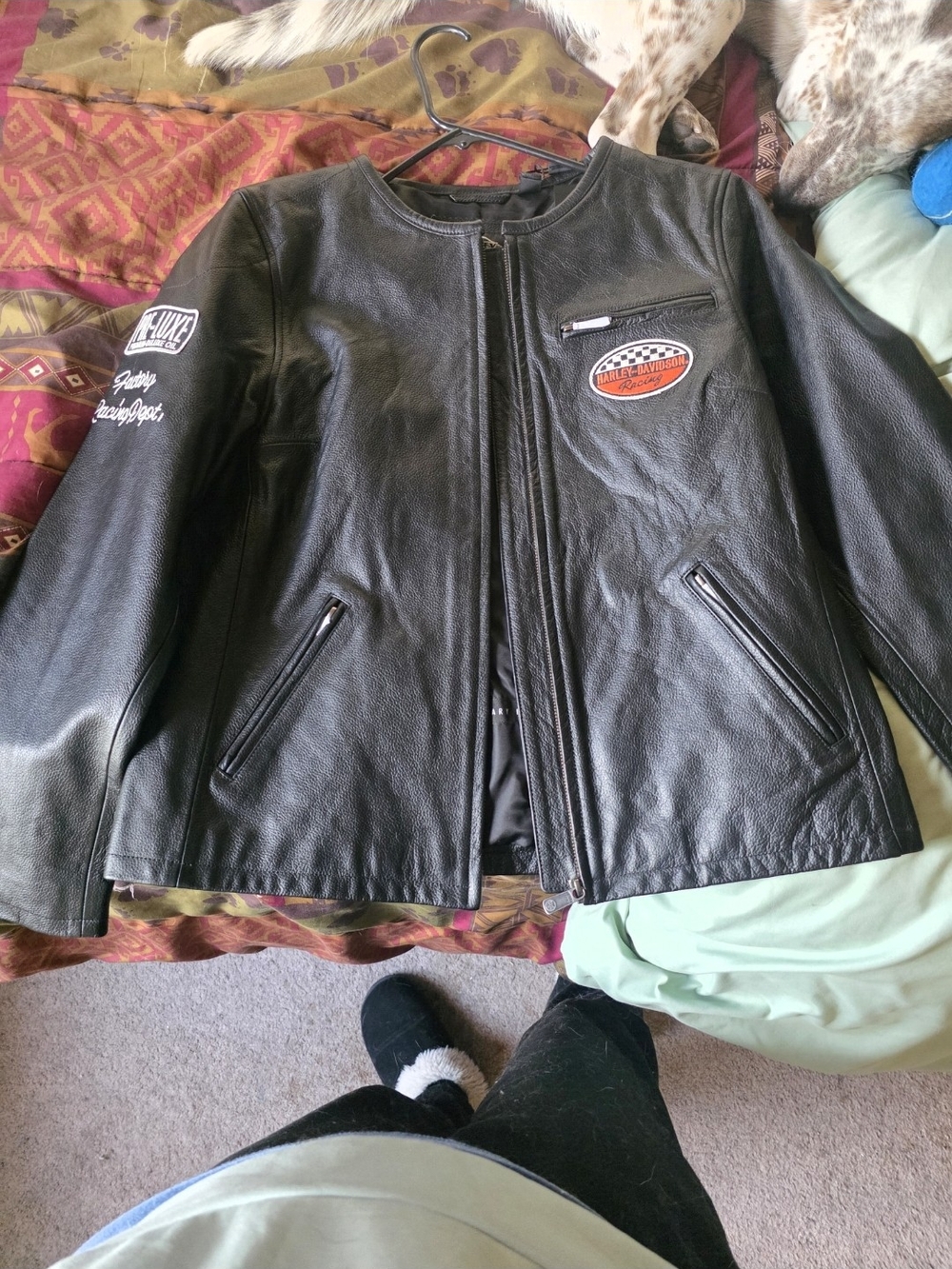 Harley-Davidson Black Leather Patch Bomber Jacket